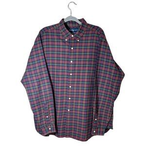 Ralph Lauren 100% Cotton Dress Red Green Shirt Size XL